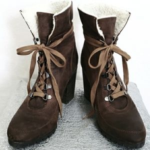 Nwob Steve Madden Gavina Brown Cognag Combat Bootie Heels